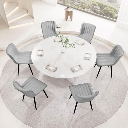 YOUNUOKE Mid-Century Modern Dining Chairs Set of 2, Grey PU Leather Upholstered Kitchen Chairs with Black Metal Legs, Armless Accent Chair for Dining Room, Guest Reception Room