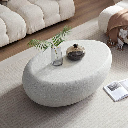 KEIKI 43" Fiberglass Elliptical Matte Coffee Table with Round Edge Design, Modern Style Irregular Center Coffee Table, No Assembly Required, for Living Room, Bedroom, Reception Room, Beige