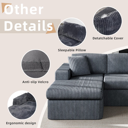 Shintenchi 105" Boneless Couch for Living Room,L Shaped Modular Cloud Sectional Sofa,Fluffy Corduroy Couch with Deep Seated Oversized Chaise Lounge,No Assembly Needed,Dark Gray