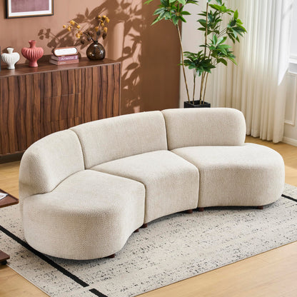 Merax 100.7" Curved Cloud Sectional Sofa Set, 5-Seat Modern Boucle Couch with Wooden Frame, Comfy Curved Cloud Couch for Living Room, Cozy Leisure Upholstered Couches, Easy Assembly, Beige