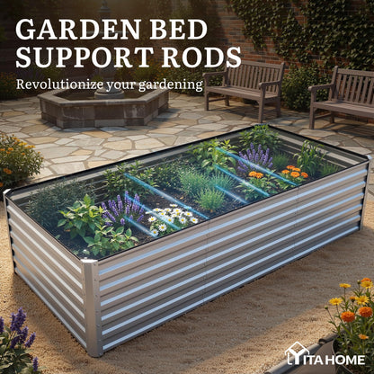 YITAHOME 8x4x2 ft 4pcs Galvanized Raised Garden Bed Kit, Large Metal Planter Box with Gloves, Safety Rubber & Support Rod, Outdoor Flower Bed for Plants Vegetables, Silver