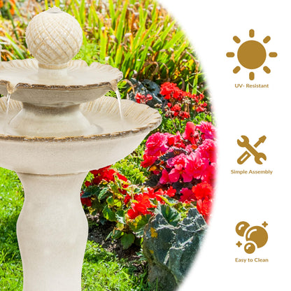 Sunnydaze 27" H 2-Tier Ceramic Water Fountain - Outdoor Water Feature for Patio, Yard, Balcony - Garden Fountain - White