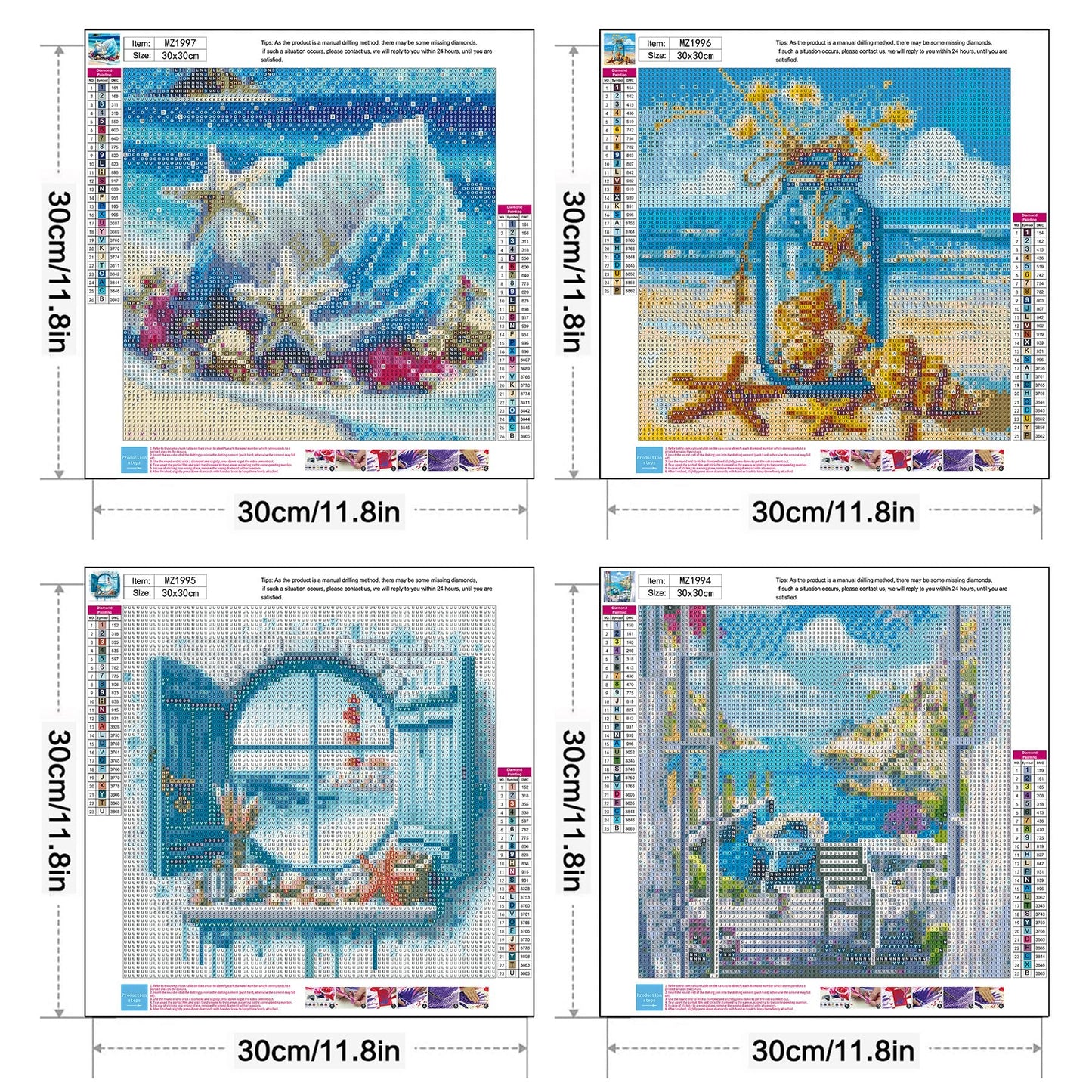 Axquilon 4 Pack Summer Diamond Art Kits for Adults - Diamond Painting Kits for Adults Beginner, DIY 5D Full Drill Gem Art for Home Wall Decor 12x12 inch