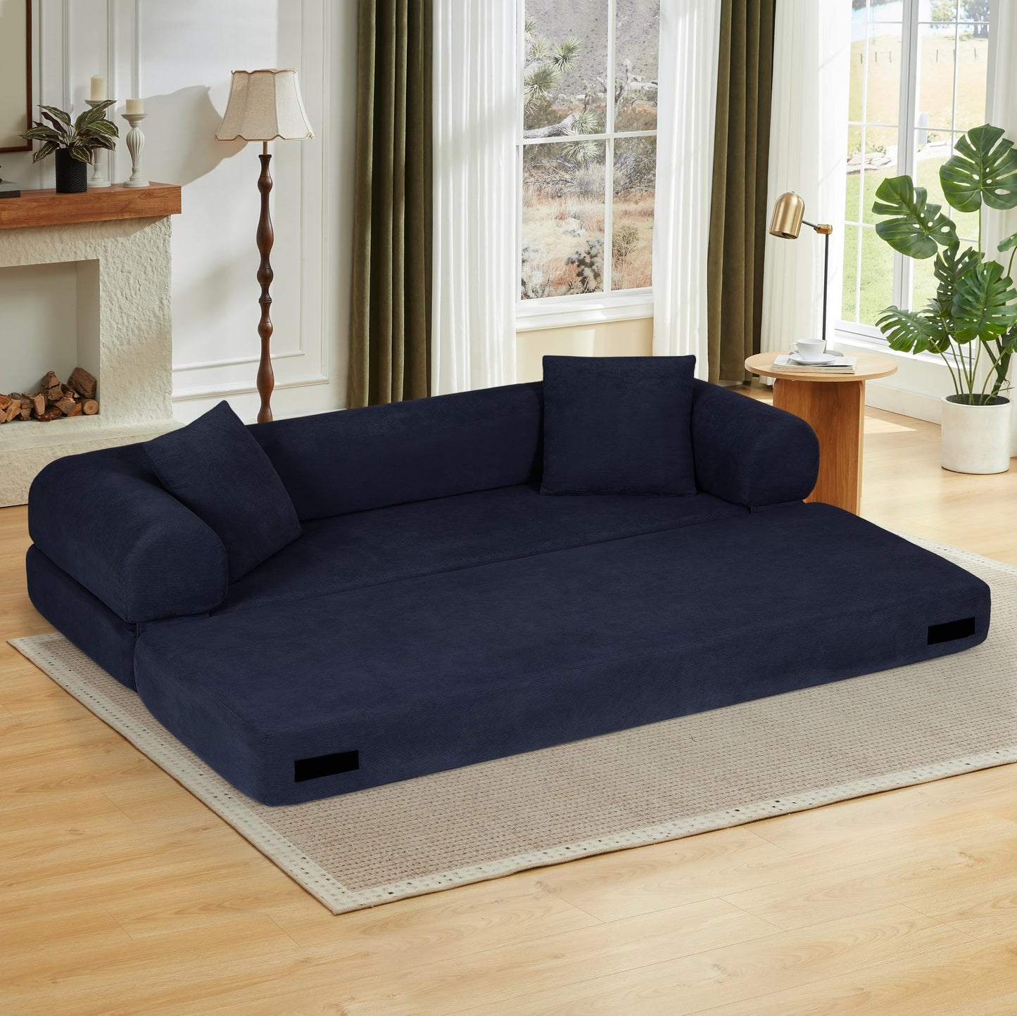 4-in-1 Folding Loveseat Convertible Sleeper Sofa Bed, 80" Oversized Corduroy Upholstered Cloud Love Seat DIY Combination Modular Sofa,Folding Mattress Couch for Living Room Bedroom