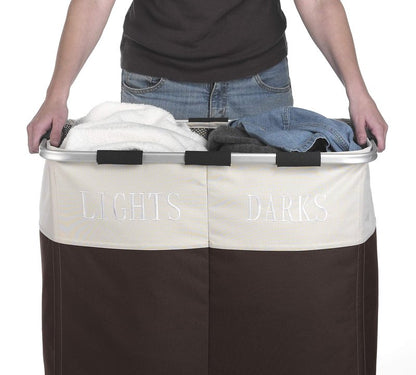Whitmor Easycare Double Laundry Hamper - Lights and Darks Separator - Espresso, 2 Section