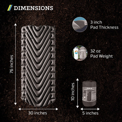 Klymit Static V Luxe Sleeping Pad, Lightweight Lofted Camping Air Mattress for Tents and Cars with Body Mapping Tech, 3 In Thick Grey