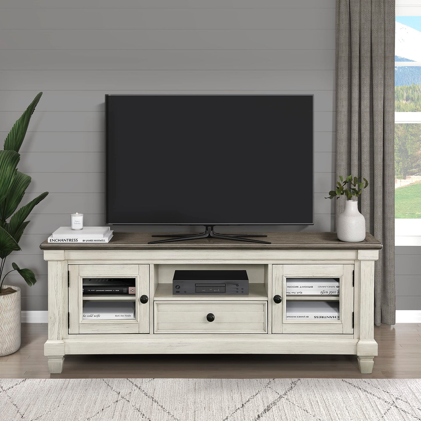 Lexicon Saratoga TV Stand, Rosy Brown/Antique White