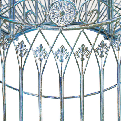 SAFAVIEH Outdoor - Ally Iron Tree Bench - Mossy Blue Iron Metal - Curved Scrollwork Garden Design - Ideal for Patio, Deck, Porch, Garden, 17.5" Seat Height (PAT5019C)
