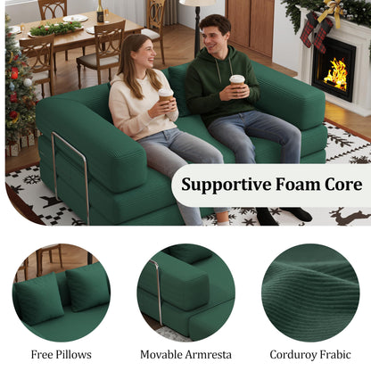 59.0 Inch Convertible Sofa Bed, 4-in-1Futon Sofas Bed Pull Out Sleeper Couch, Modern Deep Seat Sofa for Living Room, Corduroy Boneless Couches for Bedroom, Apartment, No Assembly (Green, 59” 2 Seat)