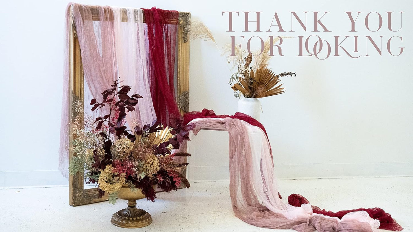 LS Designs Rustic Gauze Cheesecloth Table Runner - 36 x 180 inches (Carmine Red), Open Edge, Non-seared for Weddings