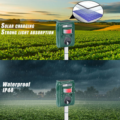 Lulu Home 2 Packs Ultrasonic Animal Repeller, Weatherproof Solar Powered Rodent Repeller with Motion Activated Flashing LED Light, Repel Dogs, Cat, Squirrels, Raccoon, Rabbit, Fox & More