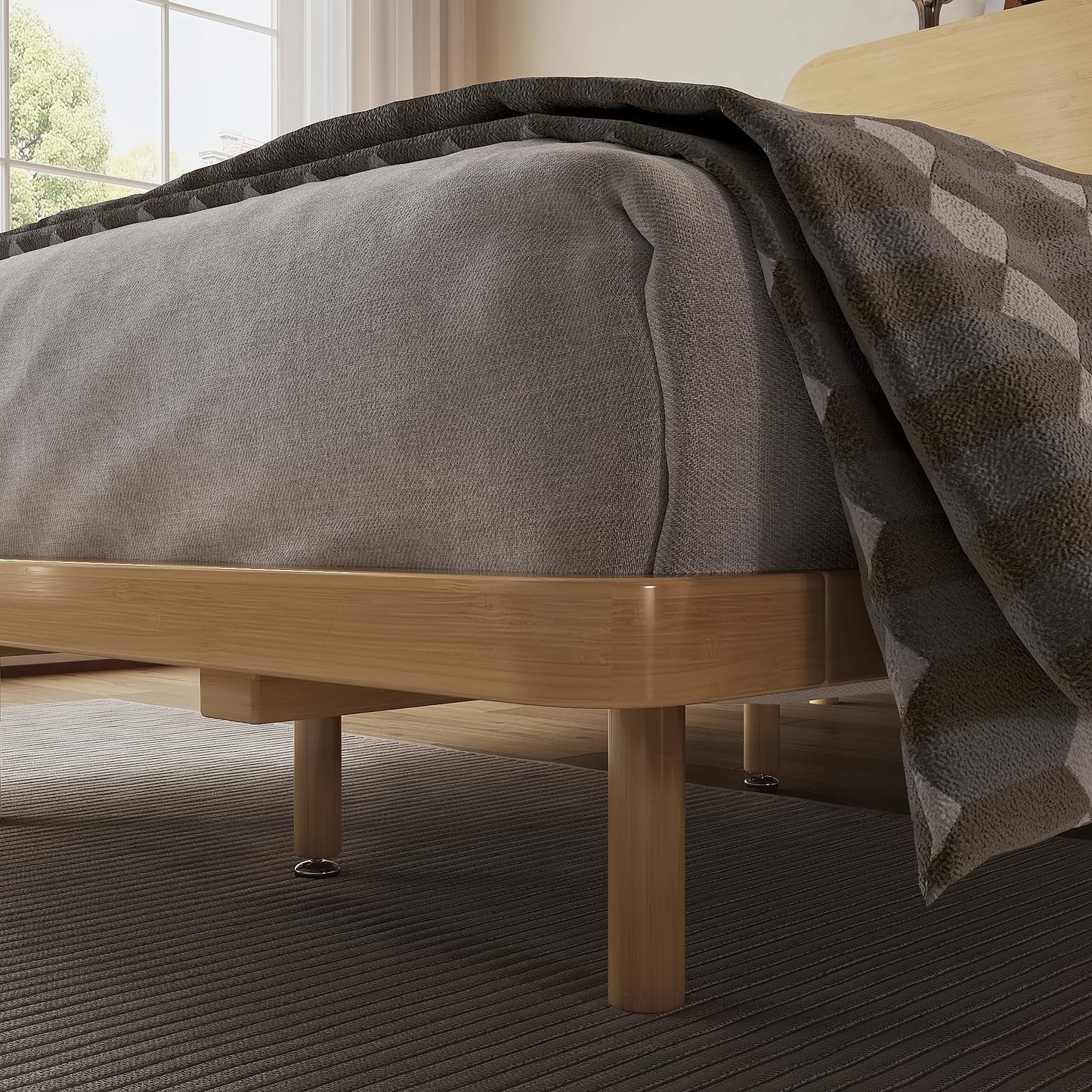 KEIKI Full Size Bamboo Platform Bed with Headboard and USB Ports, Mid-Century Modern Floating Bed Frame with Solid Support Slats, No Box Spring Needed, Easy Assembly, Noise Free, for Bedroom, Natural
