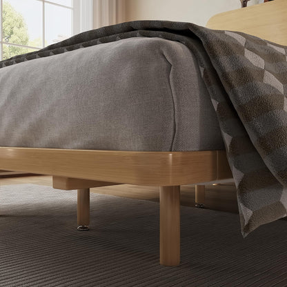 KEIKI Full Size Bamboo Platform Bed with Headboard and USB Ports, Mid-Century Modern Floating Bed Frame with Solid Support Slats, No Box Spring Needed, Easy Assembly, Noise Free, for Bedroom, Natural