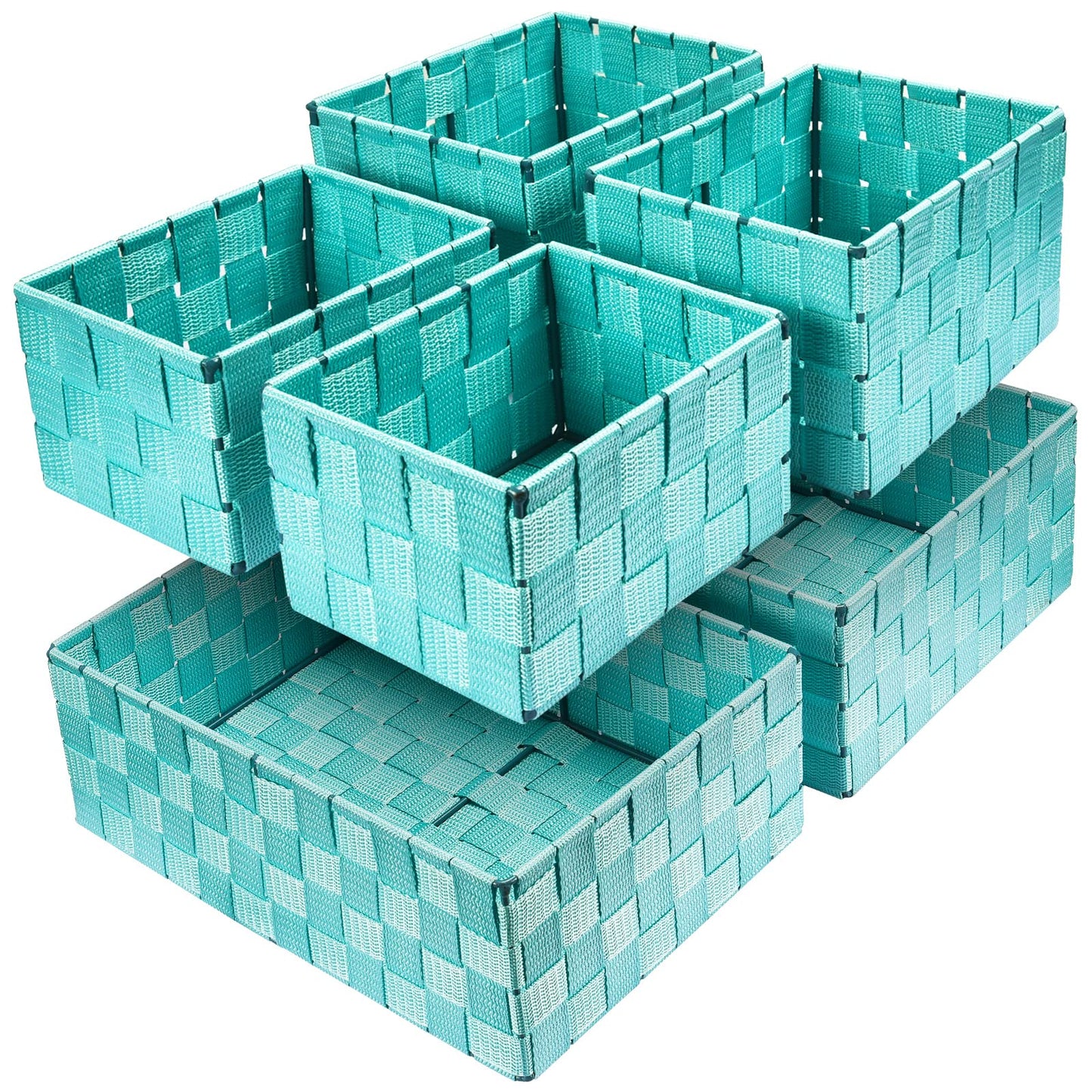 Uvellgift Woven Storage Baskets, Storage Bins, Cube Basket Container Baskets Storage Boxes Organizers for Clothes /Shelves/ Closet, Set of 6 (Aqua)