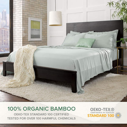 Pure Bamboo Short Queen Sheets - 100% Organic Viscose, Soft & Cooling Bed Set (60"x75") | Sea Glass Color