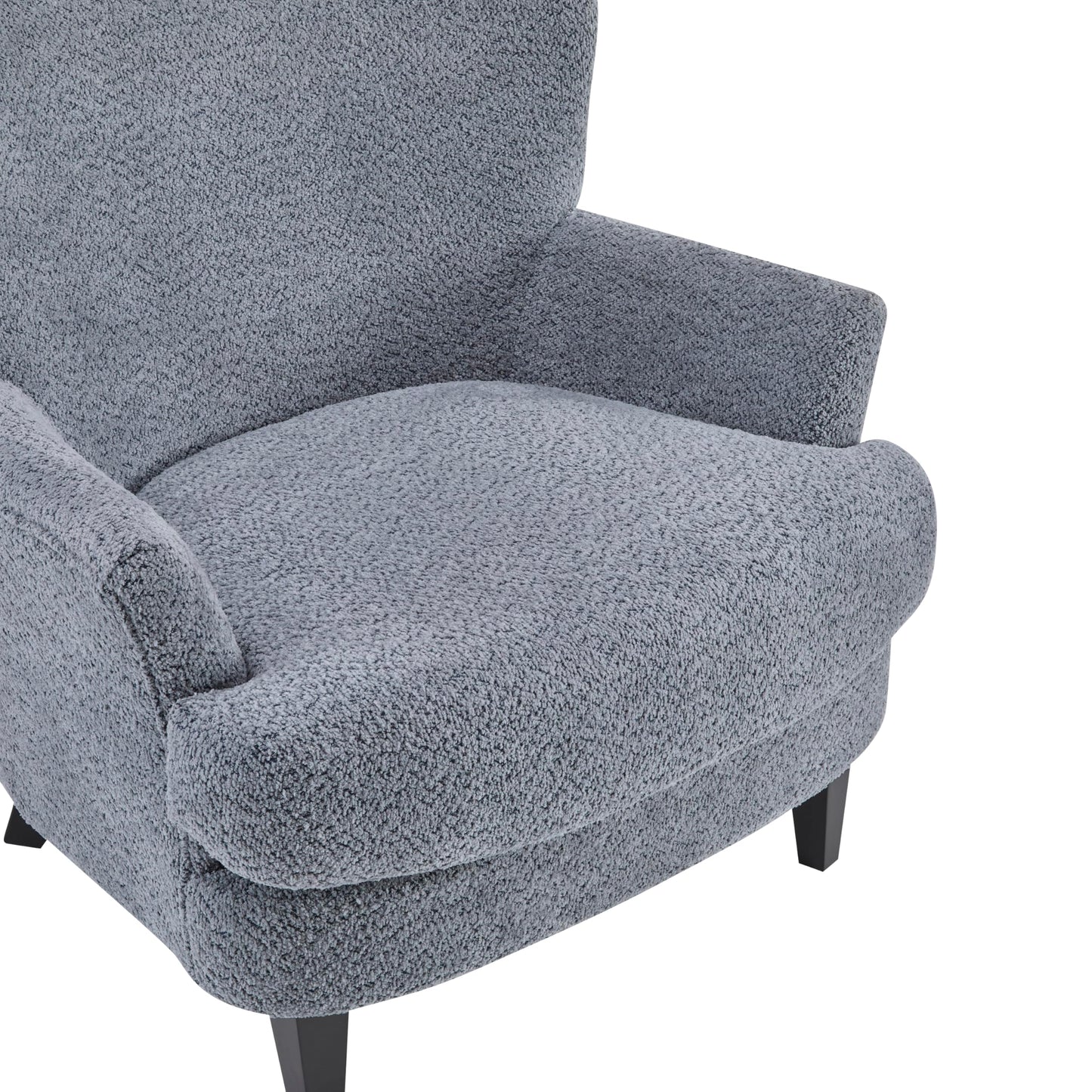 Merax Boucle Club Chair and Ottoman Set, Upholstered Accent Armchair with Ottoman, Modern Barrel Lounge Chair Set with Birch Wood Legs for Living Room Bedroom Office, Dusty Blue