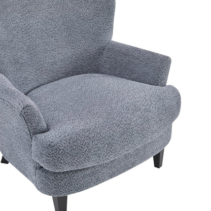 Merax Boucle Club Chair and Ottoman Set, Upholstered Accent Armchair with Ottoman, Modern Barrel Lounge Chair Set with Birch Wood Legs for Living Room Bedroom Office, Dusty Blue