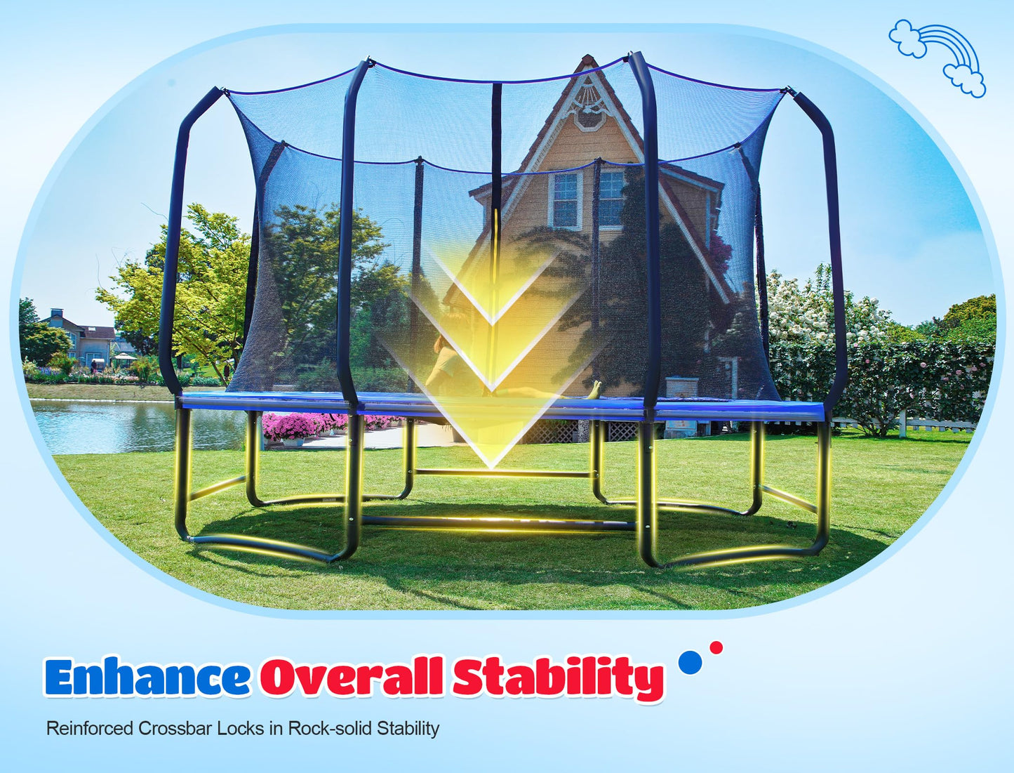 ORCC 8x13FT Oval Trampoline - Heavy Duty Kids & Gymnastics Trampoline with Reinforced Locking Bar, Outdoor Trampolines with Enclosure Net for Kids