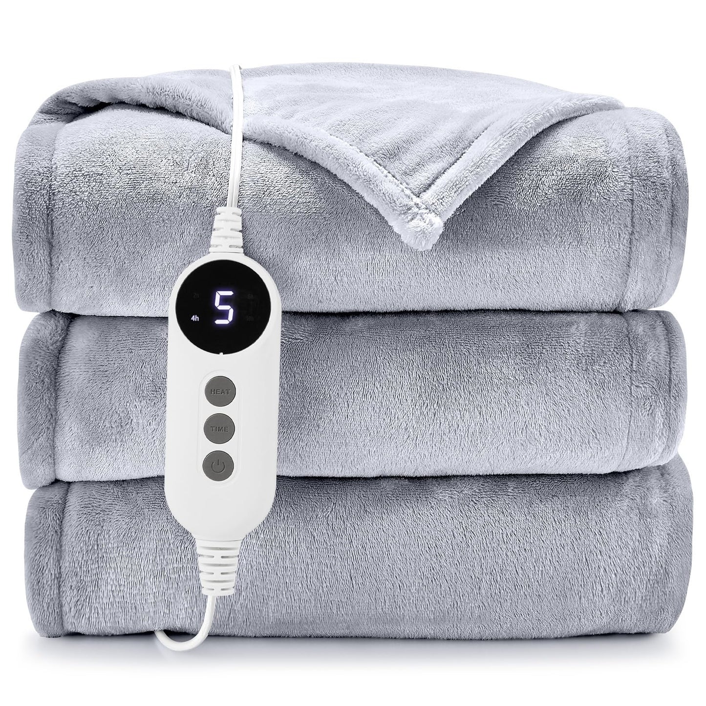 HYLEORY Heated Electric Blanket Throw, 2-Layer Cozy Warm Flannel 50" x 60", Heating Blanket with 9 Heating Levels, 2/4/6/10 Hours Auto Off, Fast Heating Winter Blanket, Dark Grey
