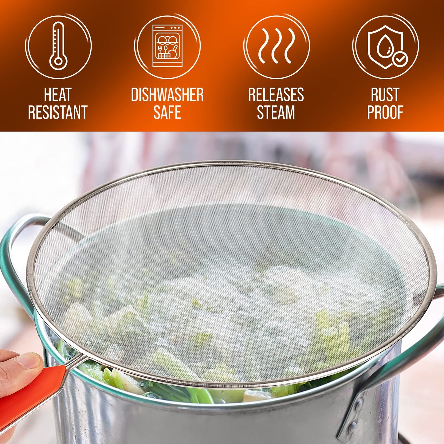 Roe & Moe Splatter Screens - Stainless Steel Splatter Screens for Frying Pan with Insulated Handles - Grease Splatter Guards For Frying Pan that Lets You Create Masterpieces with Ease (Pack of 3)