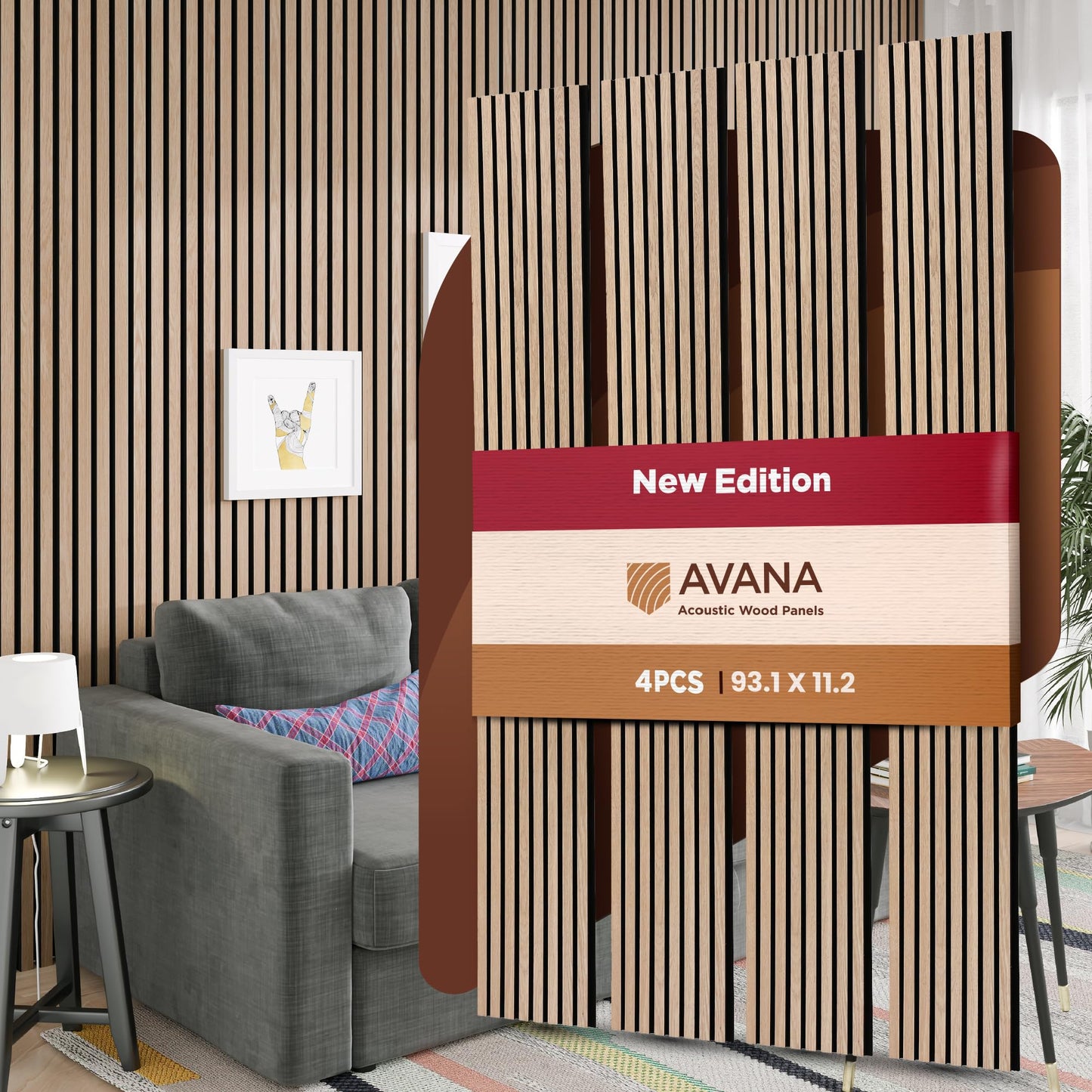Avana Acoustic Wood Wall Panels – 93.2x11.25 Inch Panels – Fits 94x12 Layout – White Oak Acoustic Panels 4 PCs – Wall Panels for Interior Wall Decor for Homes, Offices – Durable Wood Panels for Wall