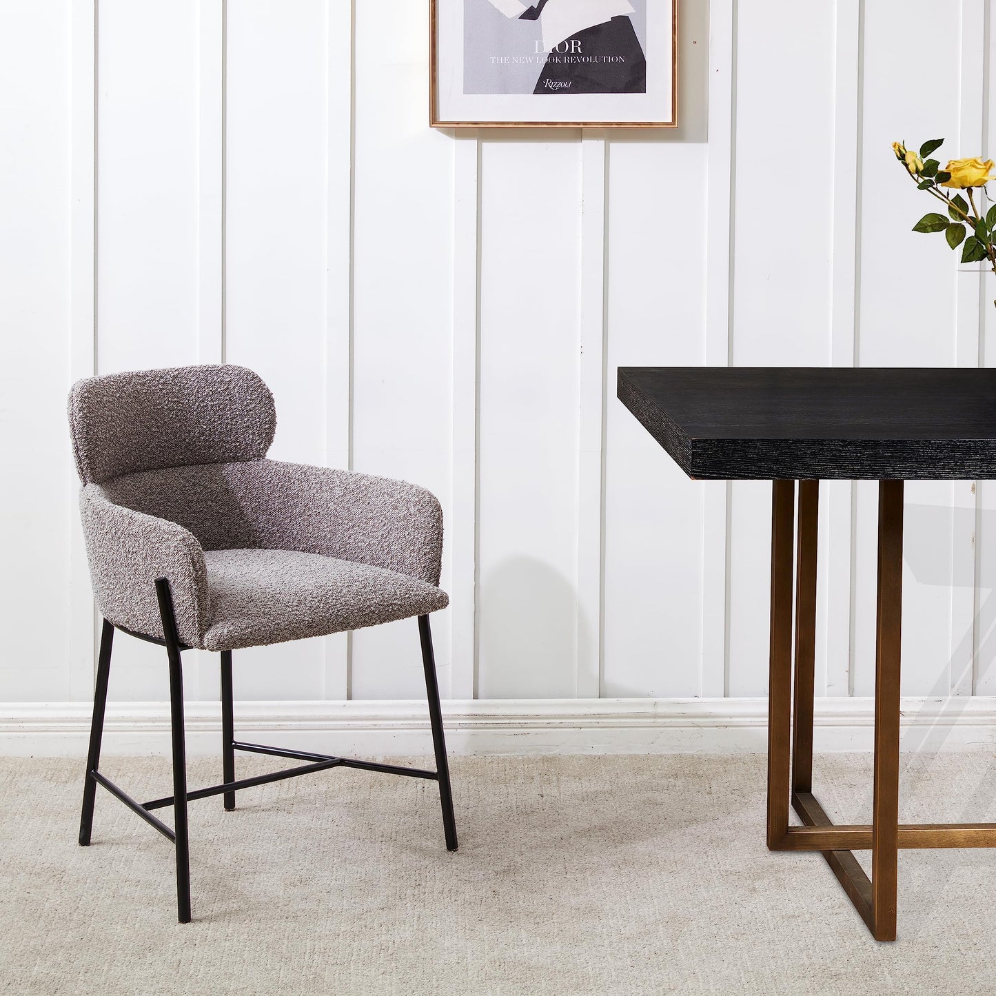 SAFAVIEH Couture Collection Charlize Light Grey Boucle/Black Leg Dining Chair (Fully Assembled)