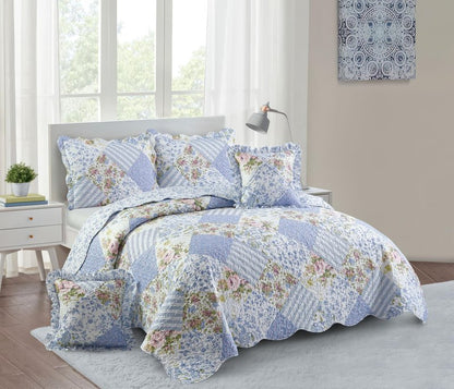 Brilliant Sunshine Blue Rose Patchwork Ruffle Pillowshams, Quilted Decorative Pillow Covers Set, Square Throw Cushion Cases for Couch, Reclining Chair, Car, Bed, 18x18, Pack of 2, Blue Rose