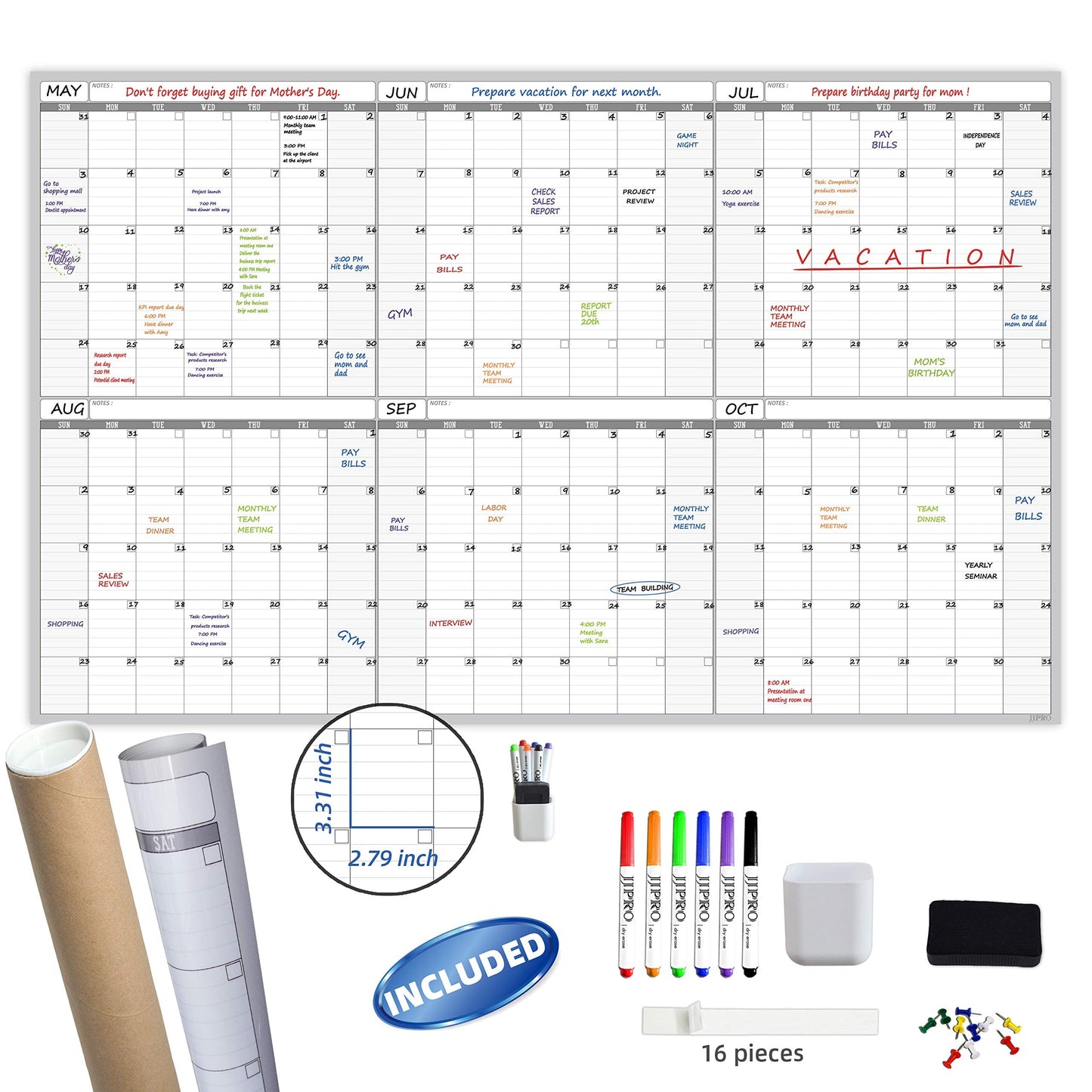 Large Dry Erase Wall Calendar - 60“ x 38" Undated Blank 6 Month Calendar - Giant Whiteboard 6 Month Poster - Premium Laminated Undated Planner for Classroom, Office, Project & Family Schedule