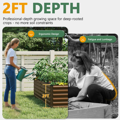 FOOWIN 4pcs 8x4x2ft Galvanized Raised Garden Bed, Planter Raised Garden Boxes Outdoor, Large Metal Raised Beds for Gardening, Garden Bed for Vegetables, Flowers, Herb,478 Gallon Capacity, Brown