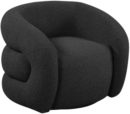 Meridian Furniture 473Black Roxbury Collection Modern | Contemporary Upholstered Swivel Accent Chair with Rich Black Boucle, Tufted Curved Back, Swivel Accent Chair, 33" W x 29.5" D x 28" H, Black