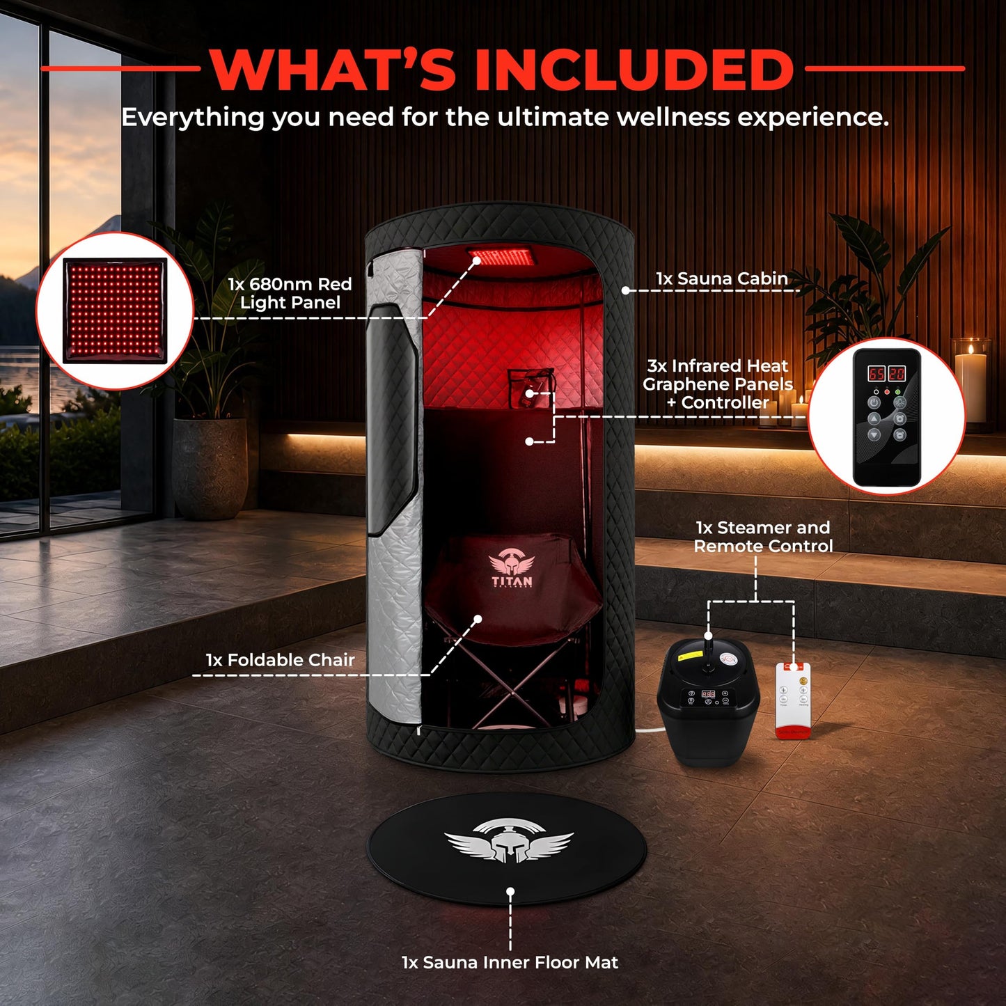 2-in-1 Duo-Therapy Pro® Sauna Tent for Home with 2 Modes, Infrared Heat & Steam, 680NM Red Light Therapy, 2-Year Warranty, U.S.-Based Support, 5-Layer Tent, Folding Chair, 150°F, 10 Min Setup - Black