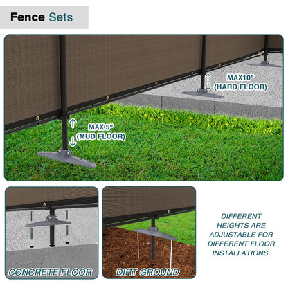 ECOOPTS Privacy Fence Set with Poles and Rails Ground Spikes Fence Kit for Garden Patio Pool Yard (5'Hx12'L, Brown)
