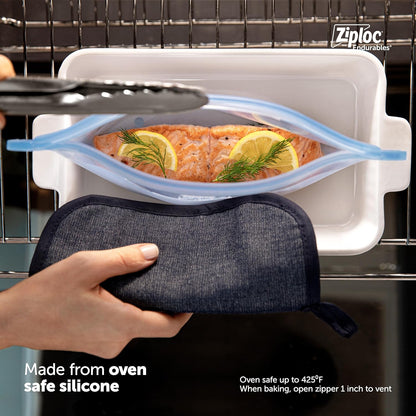Ziploc Endurables Large Pouch and Medium Container, Reusable Silicone Bags and Food Storage Meal Prep Containers for Freezer, Oven, and Microwave, Dishwasher Safe