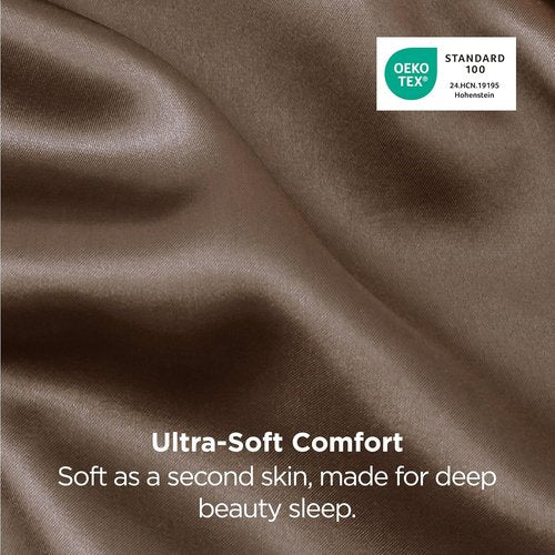 Bedsure Satin Pillowcases - Luxurious Queen Size Set of 2 | Soft Envelope Closure, Brown 20x30 Inches