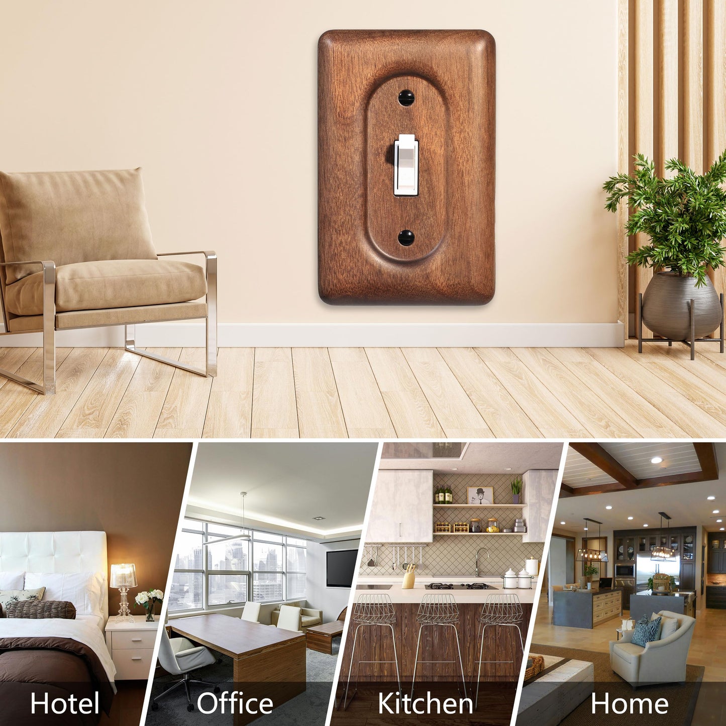YDJSA Solid Walnut Light Switch Cover Decorative Single Toggle Wall Plate for Rustic Contemporary Interiors