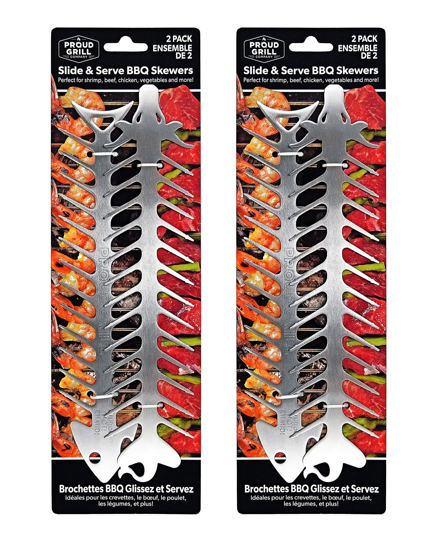 Proud Grill Slide & Serve BBQ Skewers - Mothers Day Gifts for Mom, Reusable Stainless Steel Barbecue Skewers for Grilling Shish Kabobs, Beef, Pork, Chicken, Shrimp & Vegetables - 12 Inch, Set of 4