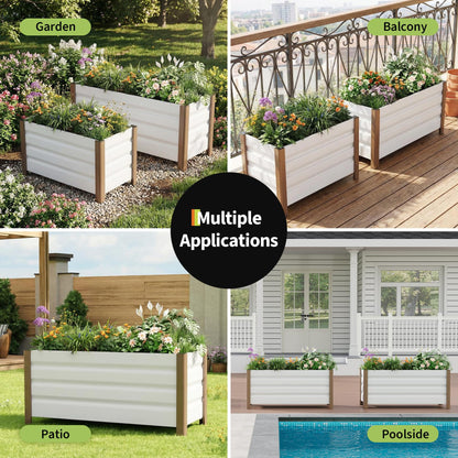 JoanKaren 2 Pack Aluminum Raised Garden Bed with Legs, 24x16x18 in Outdoor Metal Elevated Planter Box with Drainage Holes for Garden, Patio, Balcony, Backyard Vegetable & Flower Planting, White