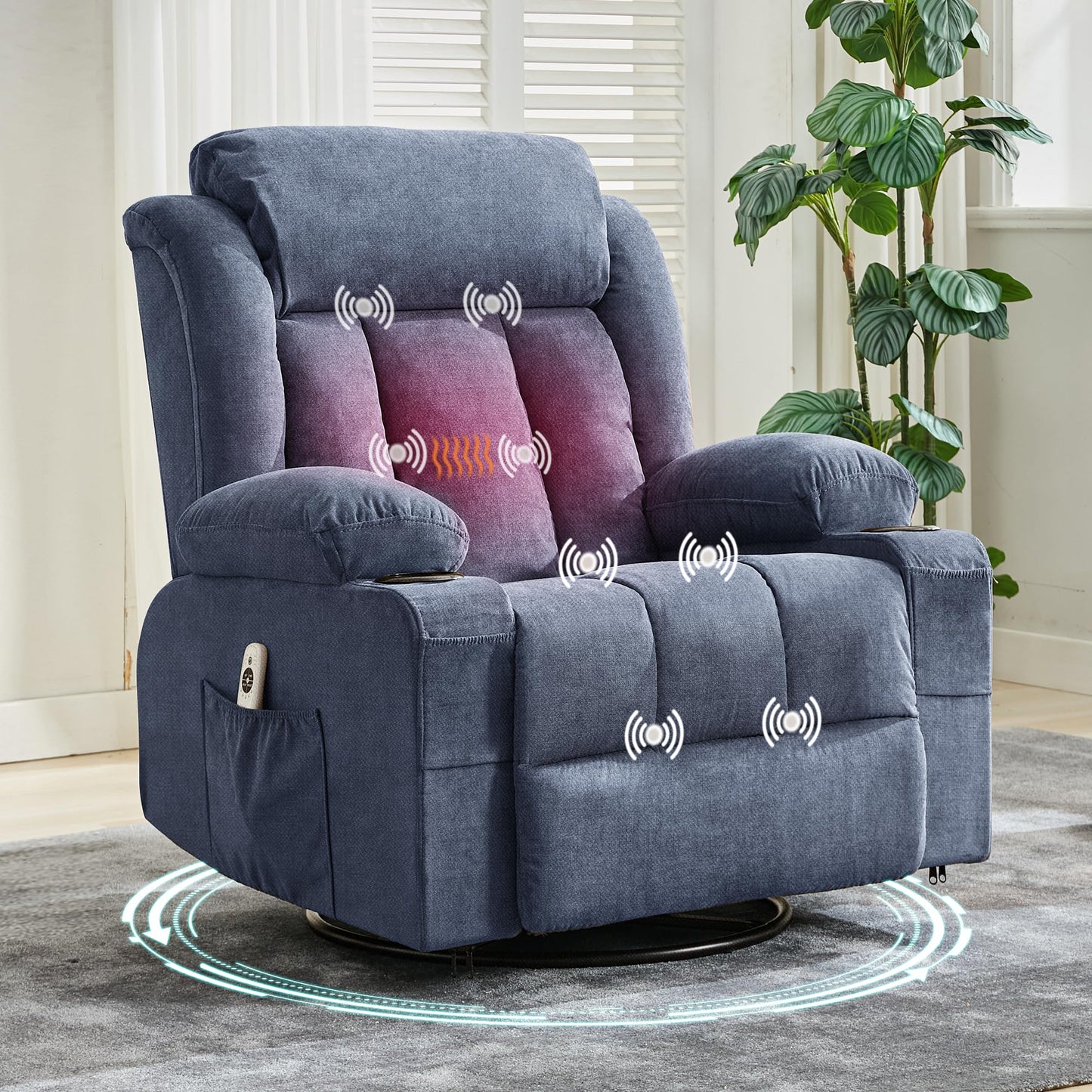 GarveeLife Rocking Recliner Chair for Nursery Glider Recliner with Cup Holder Swivel Rocker with Upholstered Deep Seat Comfy Single Sofa for Living Room Blue