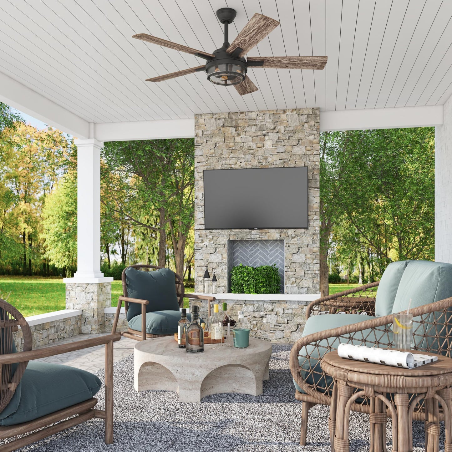 Prominence Home Freyr, 52 Inch Indoor Outdoor LED Ceiling Fan with Light, Remote Control, Dual Mounting Options, 5 Dual Finish Blades, Reversible Motor - 51484-01 (Textured Black)