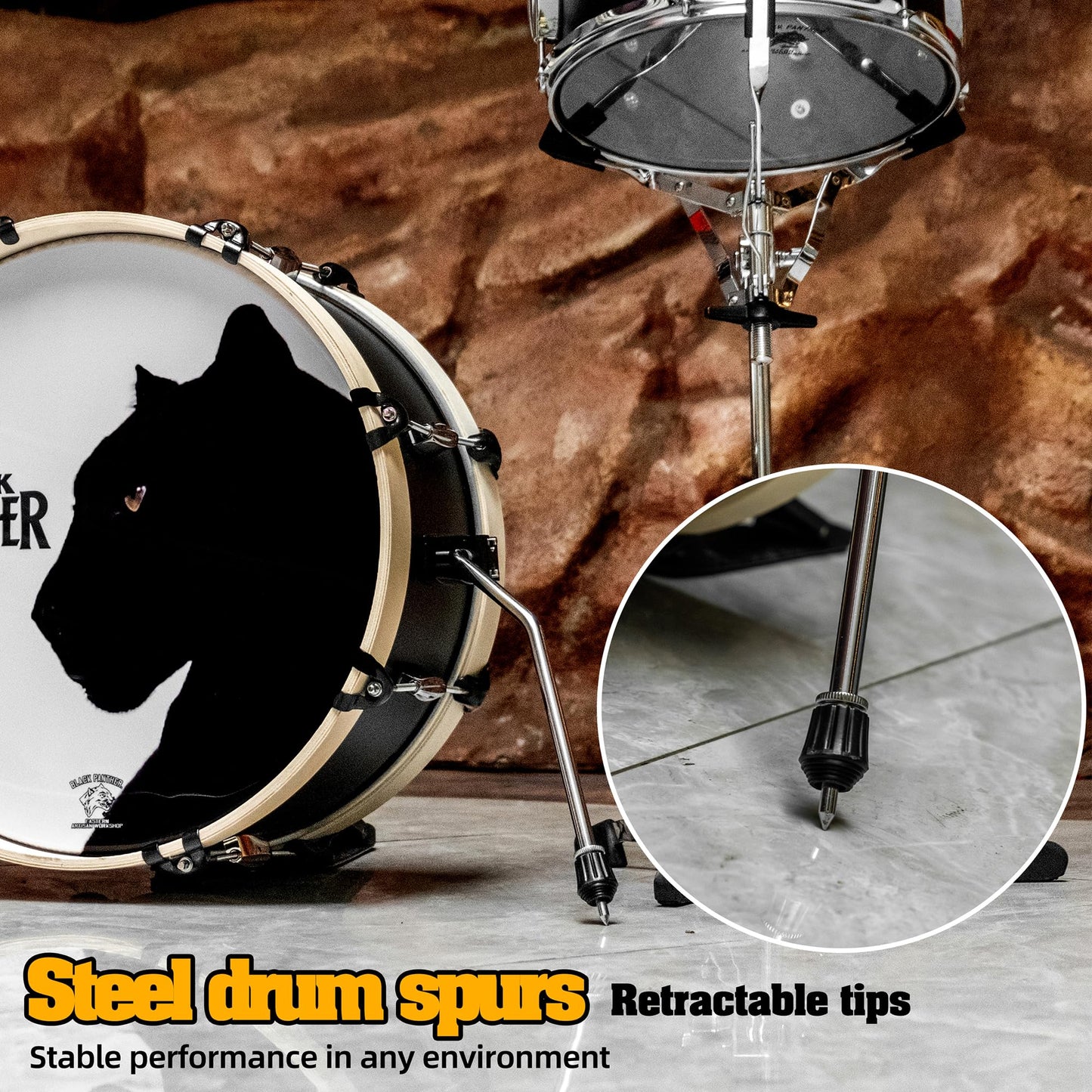 Beatello Black Jaguar 318 Series 3-Piece Drum Set, All-Metal Carbon Steel, 18" Bass Drum, 14" Tom, 12" Floor Tom/Snare, Pro Jazz, Studio & Live Kit