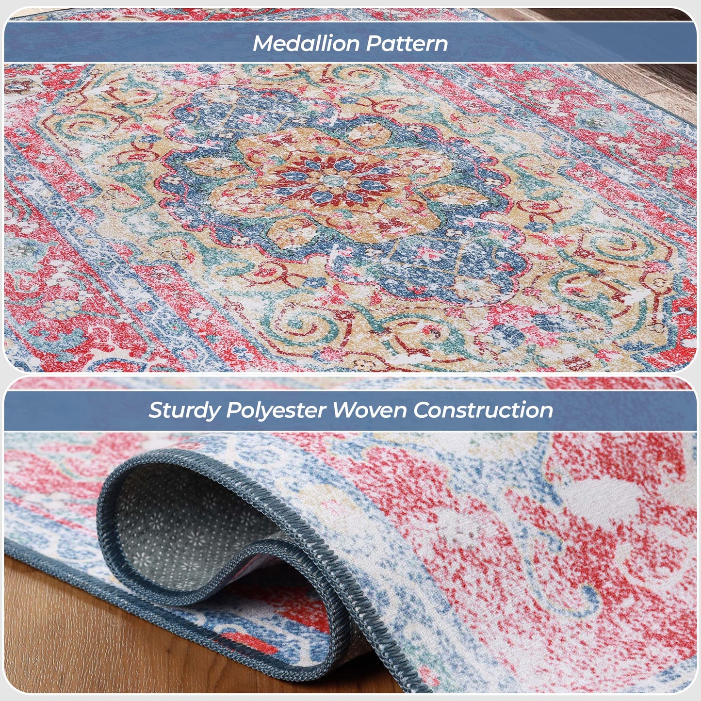 Superior Medallion Washable Rug, Non-Skid Backing, Pet & Kid Friendly, Easy Care, Non-Slip Rugs for Dining, Living Room, Kitchen, Bedroom, Low Pile Area Rug, Tanager Collection, 10' x 14', Red