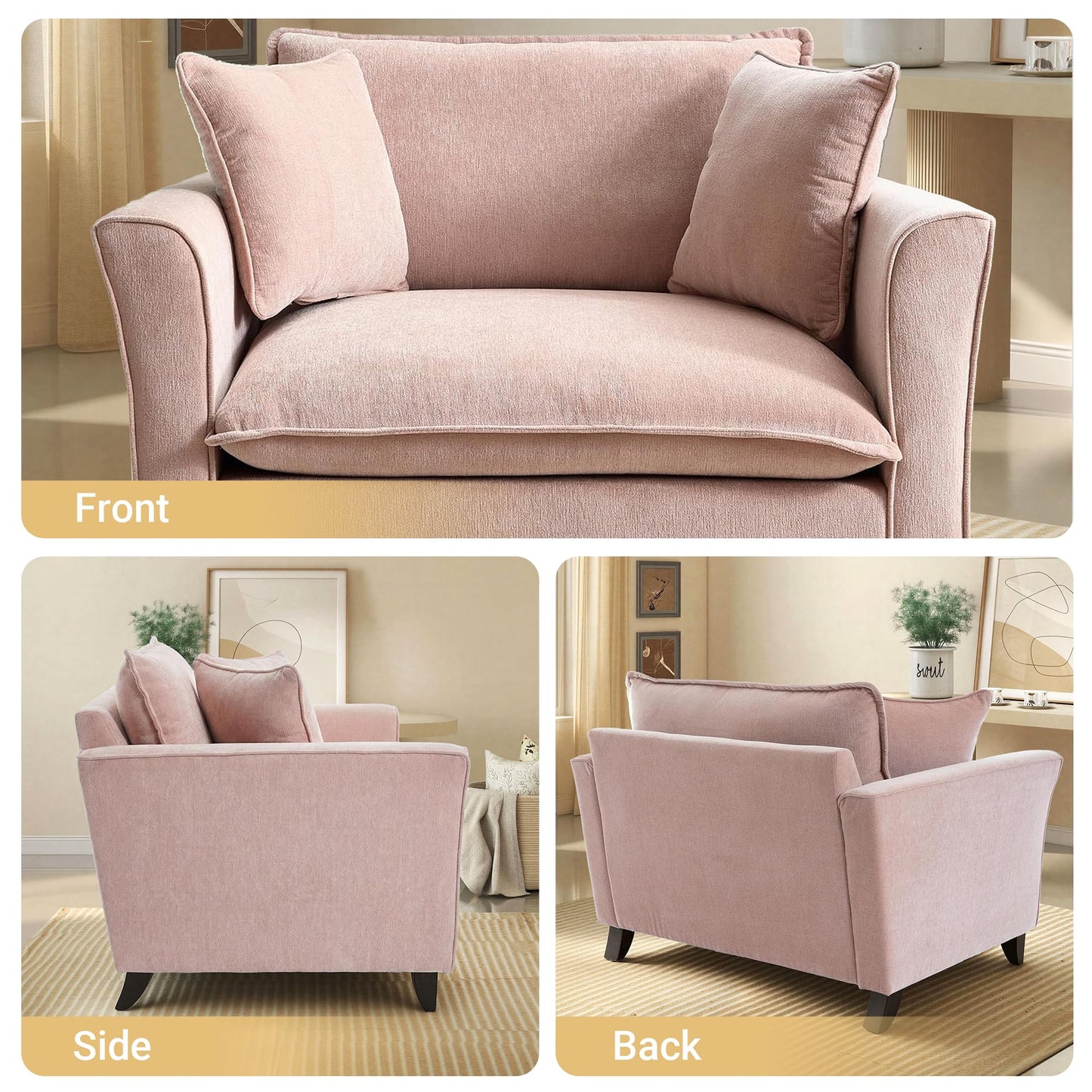ERYE 46.9" Chenille Upholstered Accent Chair Wide Seat for Living Room Bedroom, Modern Leisure Cushion Armchair W/ 2 Pillows and Removable Cover for Home Apartment Office