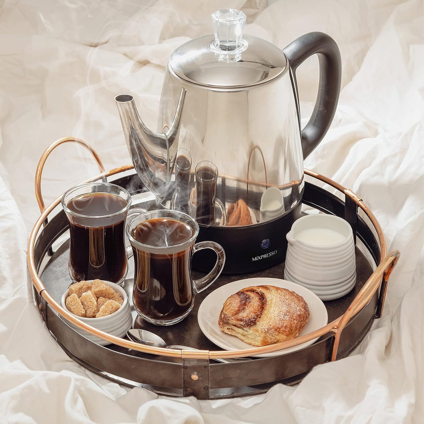 4 Mixpresso Small Electric Percolator Coffee Pot Cup Stainless Steel - Coffee Percolator Electric with Keep Warm