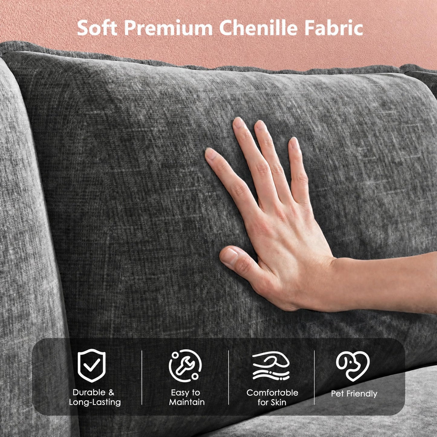 Marsail Modular Sectional Sofa 145.6" U-Shaped Modern Comfy Cloud Couch, 6-Seat Chenille Deep Seat Sofa with Throw Pillow & Movable Ottoman for Living Room, Bedroom and Apartment, Grey