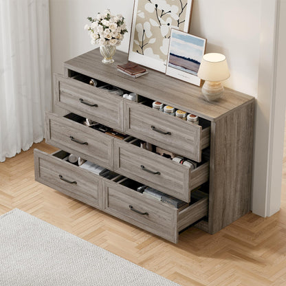 Ball & Cast Farmhouse 6 Drawer Dresser for Bedroom, 47" W Modern Chest of Drawers with Metal Handles, Wood Dresser TV Stand, Dresser Drawer Organizer for Closet, Living Room,Hallway,Gray