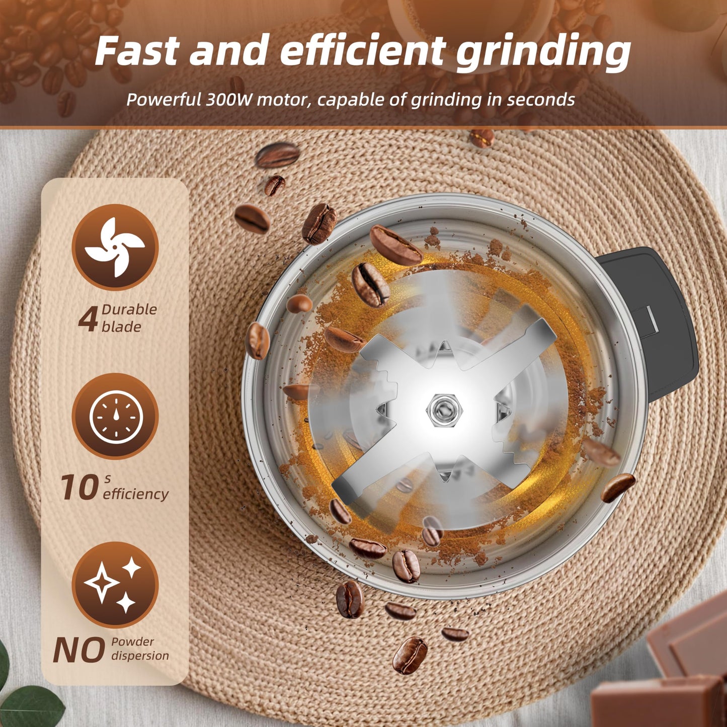 Electric Coffee Grinder 300W, Adjustable Grind, Espresso/Drip/Pour. Coffee Grinder for Coffee, Spices, and Other Foods (silvery-148)