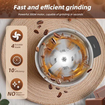 Electric Coffee Grinder 300W, Adjustable Grind, Espresso/Drip/Pour. Coffee Grinder for Coffee, Spices, and Other Foods (silvery-148)