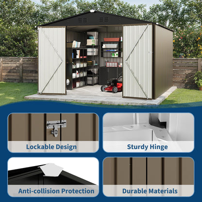 10 X 10 FT Outdoor Storage Shed,Metal Garden Sheds&Outdoor Storage, Lockable Gable Roof Garden Tool Shed, All-Weather Resistant Storage Unit for Bikes, Ladders, Patio Supplies & Garden Essentials