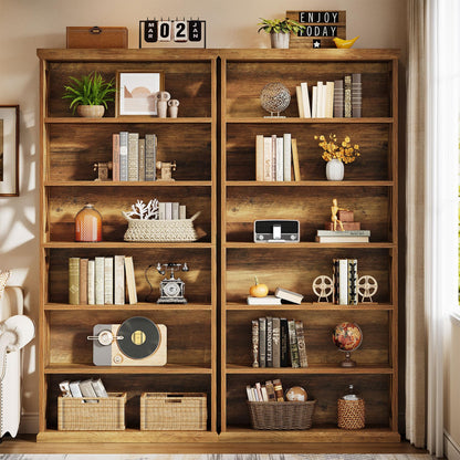 Tribesigns 6-Tier Bookshelf, 71 Inches Tall Freestanding Bookcase, Large Industrial Bookshelves Display Shelves, Wooden Book Shelf for Home Office, Living Room, Bed Room, Rustic Brown, 2pcs