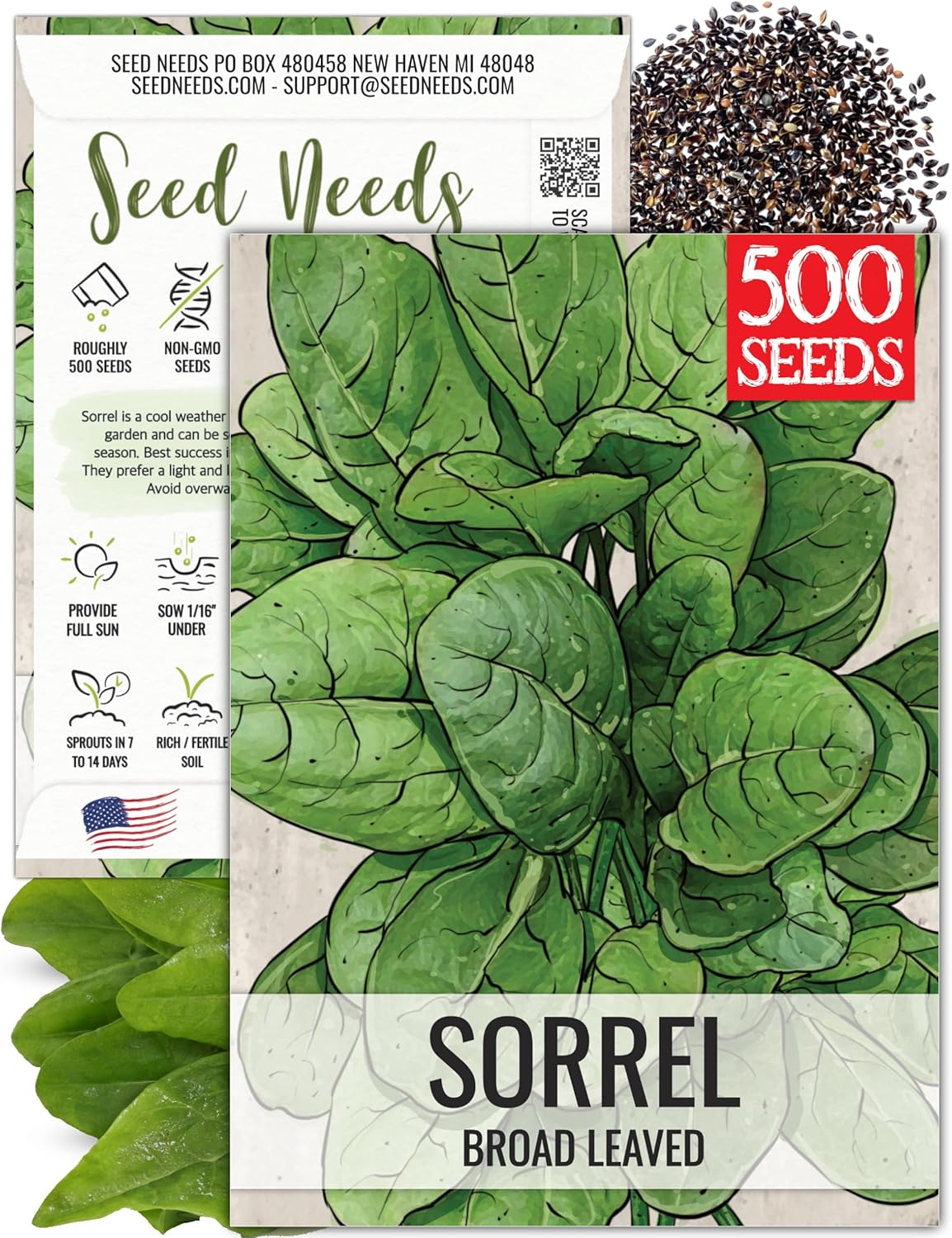 (1 Pack) Seed Needs Large Leaf Sorrel Seeds for Planting - Heirloom Non-GMO & Untreated Medicinal or Culinary Herb
